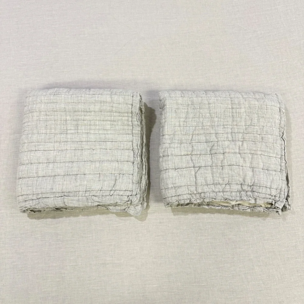 West Elm Linen Quilted Pillow Shams Set of 2 Light Grey White Euro